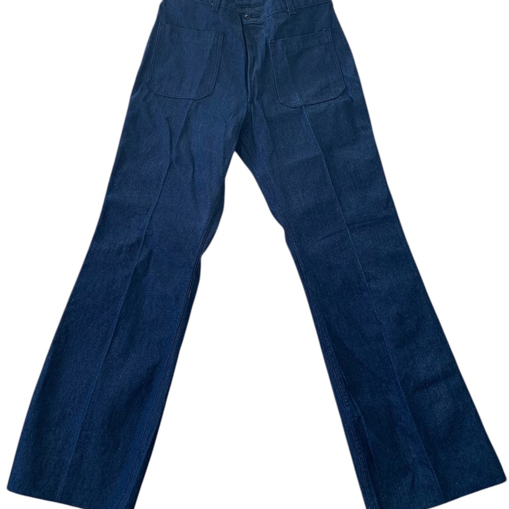 Vintage Navy Sailor Utility Denim Jean Trousers 34R Bell Bottom Flared Unhemmed